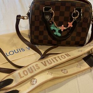 Brown grid design handbag